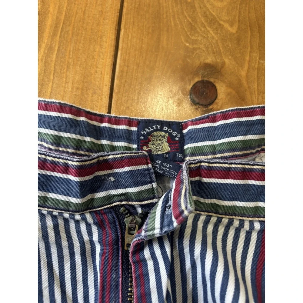 Salty Dog Men's 40 Pleated Striped Shorts Blue Red Green White 100% Cotton